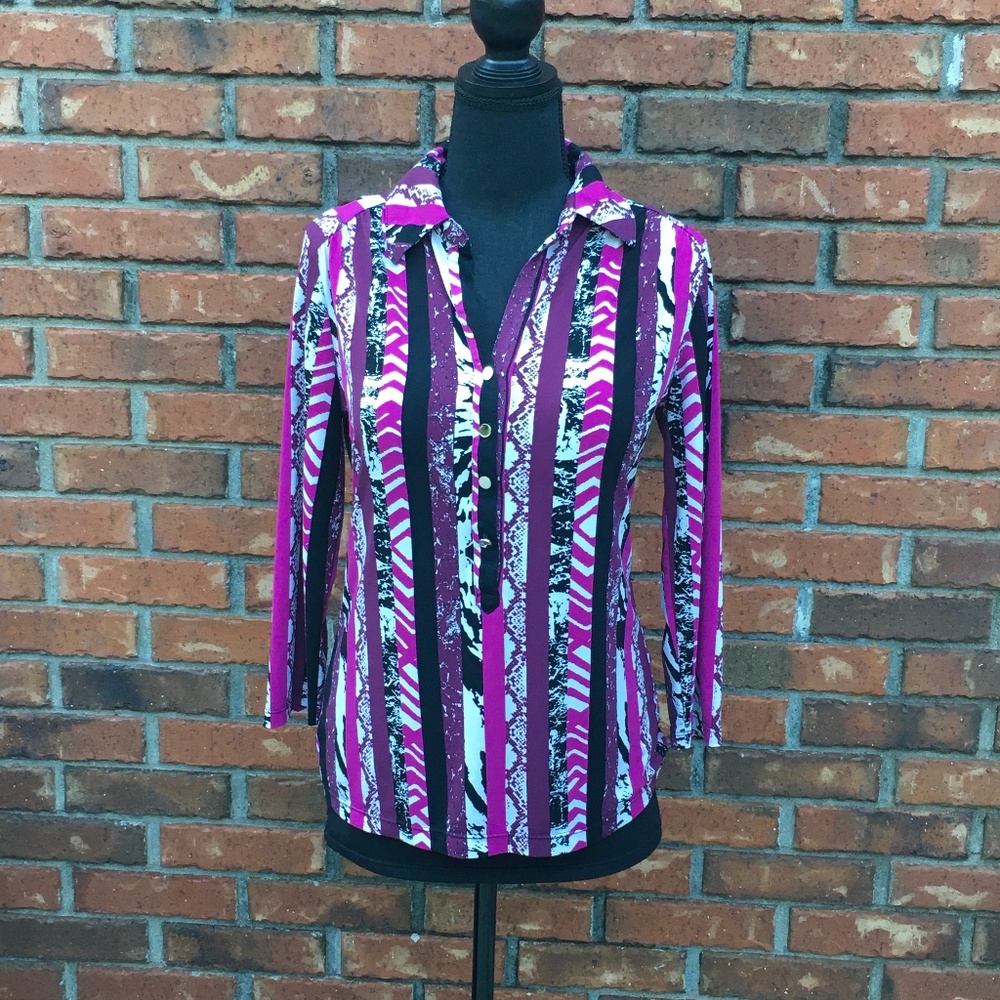 Alfani 3/4 sleeve top, maroon, pink & white small